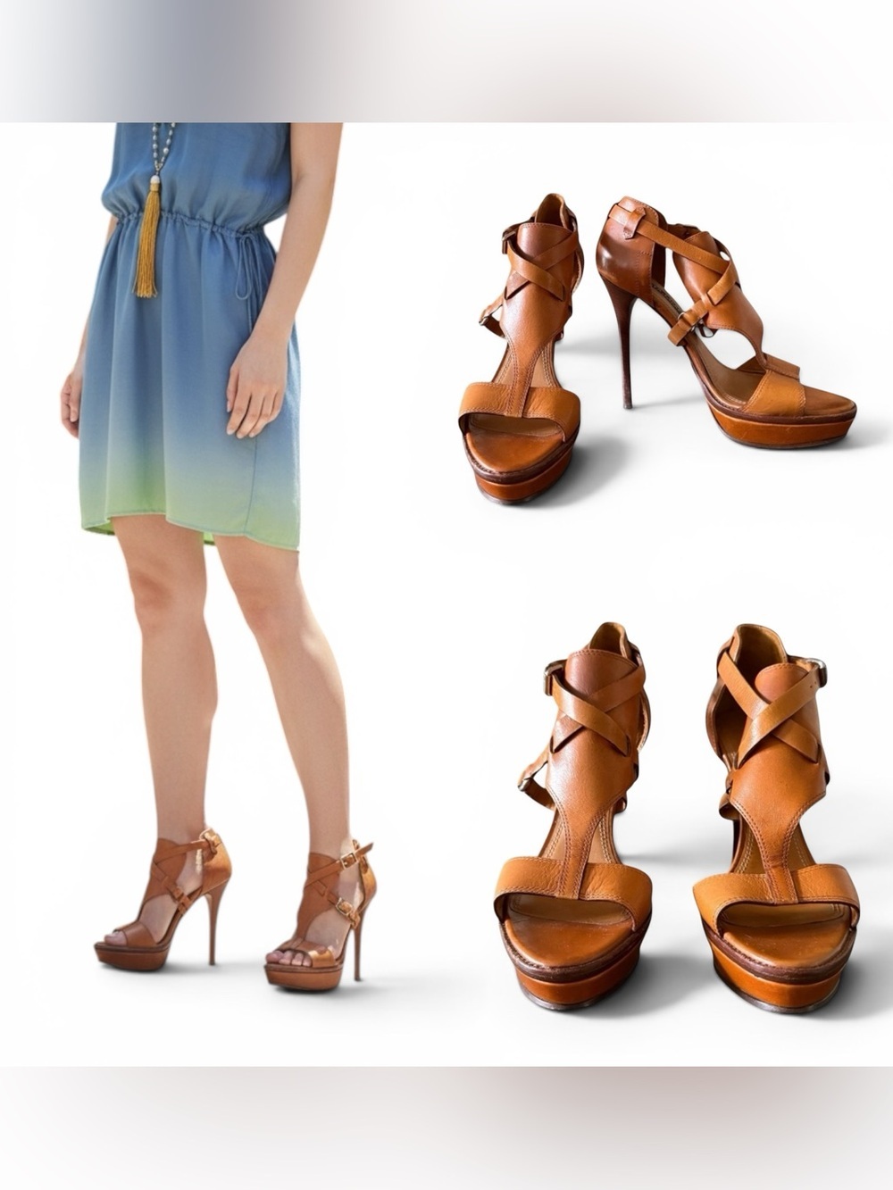 Ralph Lauren Luxury Platform Heel| Whiskey Leather Ralph Lauren Platform Sandal